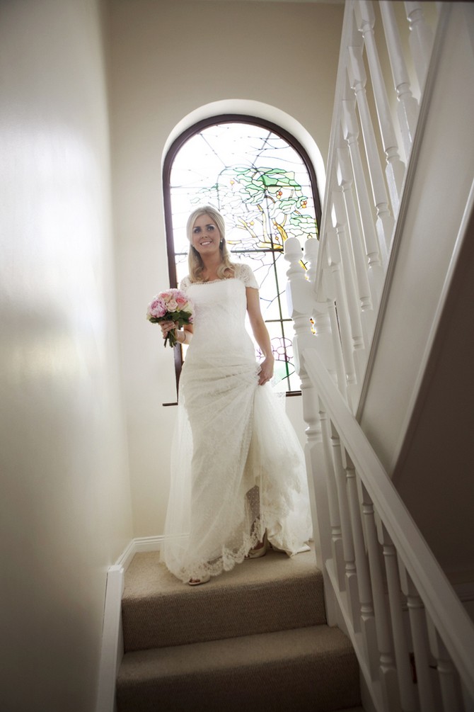 bride walking down the stairs